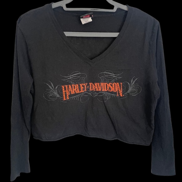 Vintage Harley-Davidson Long Sleeve Cropped Women's T-shirt - Picture 2 of 3